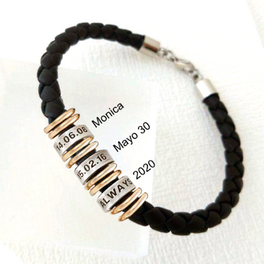 Pulsera sencilla con 3 aros de plata y argollas grabado